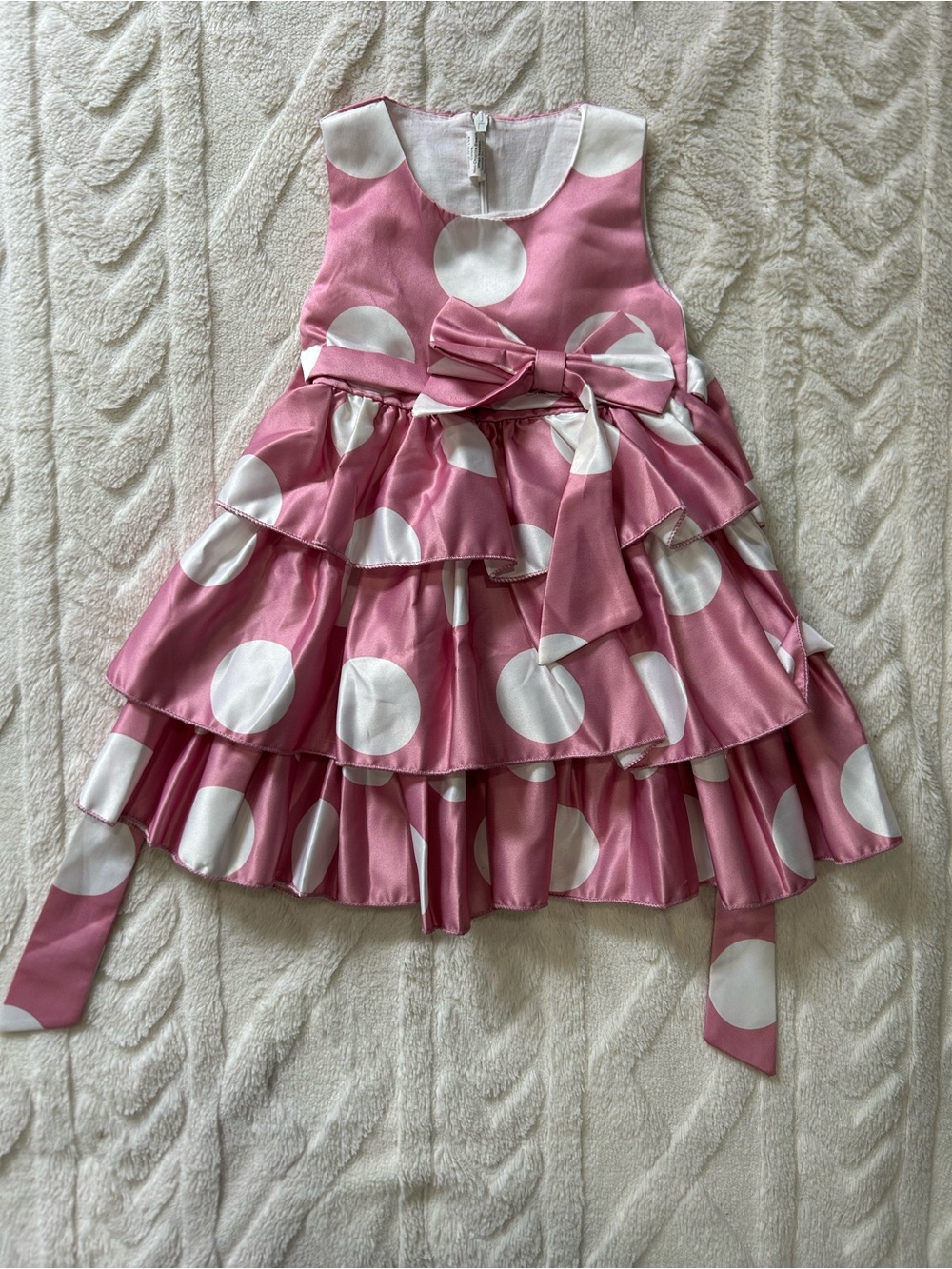 Pink & White Polka Dot Tiered Dress with Bow